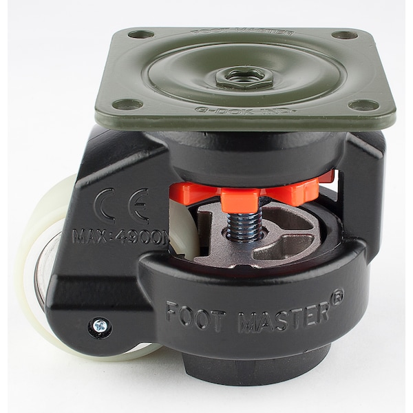 Foot Master Leveling Caster, 63 mm Polyurethane Wheel, 90x90 mm Plate, Swivel, 550 kg Cap, NBR Foot Pad, Black GD-80-F-HUP-FBL - main